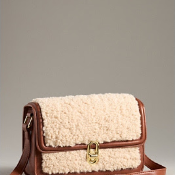 ❤️ANTHROPOLOGIE Jules Kae Mia Sherpa Crossbody Bag IN Brown and Cream VEGAN NWT - Picture 9 of 9
